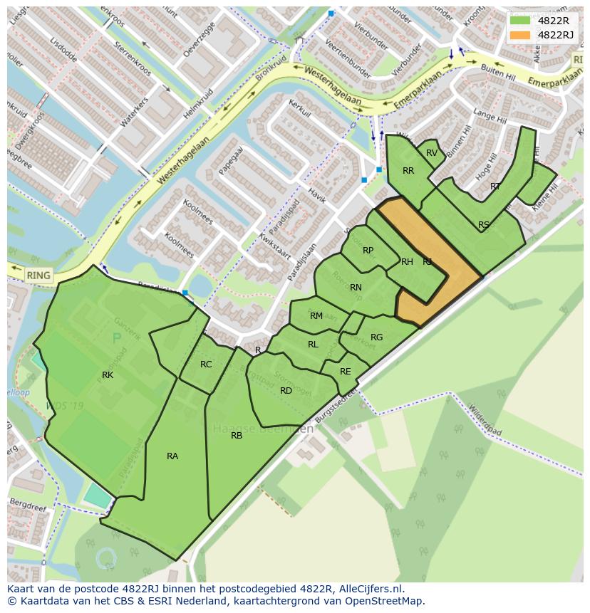 Afbeelding van het postcodegebied 4822 RJ op de kaart.