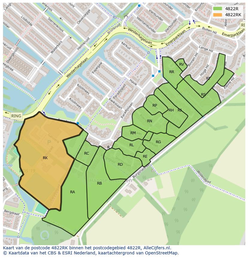 Afbeelding van het postcodegebied 4822 RK op de kaart.