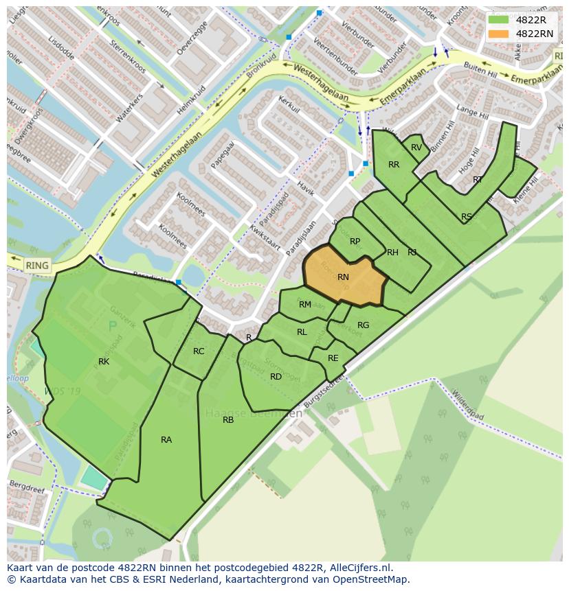 Afbeelding van het postcodegebied 4822 RN op de kaart.