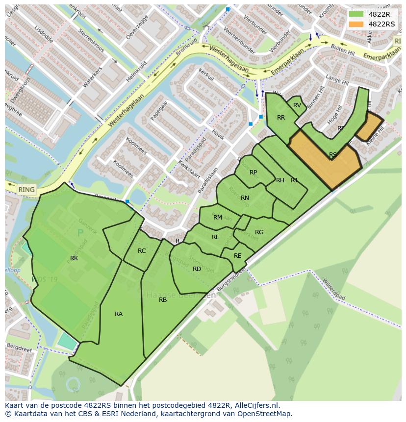 Afbeelding van het postcodegebied 4822 RS op de kaart.