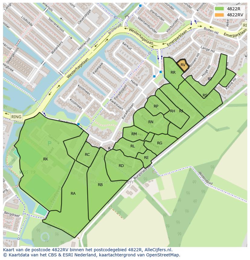 Afbeelding van het postcodegebied 4822 RV op de kaart.