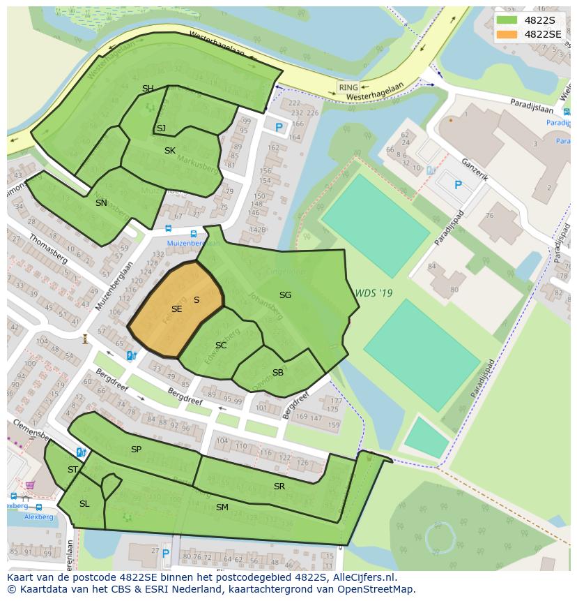Afbeelding van het postcodegebied 4822 SE op de kaart.