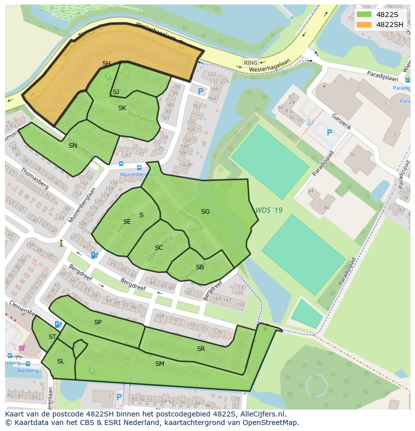 Afbeelding van het postcodegebied 4822 SH op de kaart.