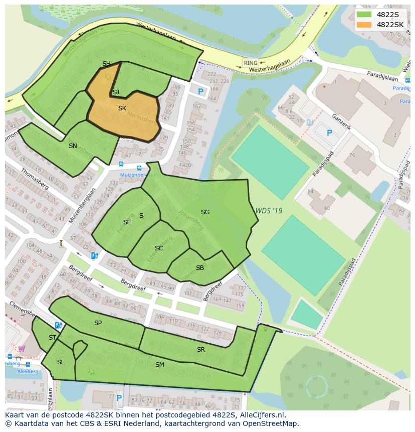 Afbeelding van het postcodegebied 4822 SK op de kaart.