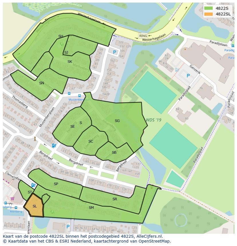 Afbeelding van het postcodegebied 4822 SL op de kaart.