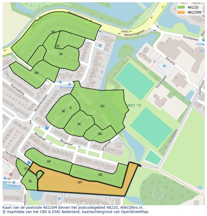 Afbeelding van het postcodegebied 4822 SM op de kaart.