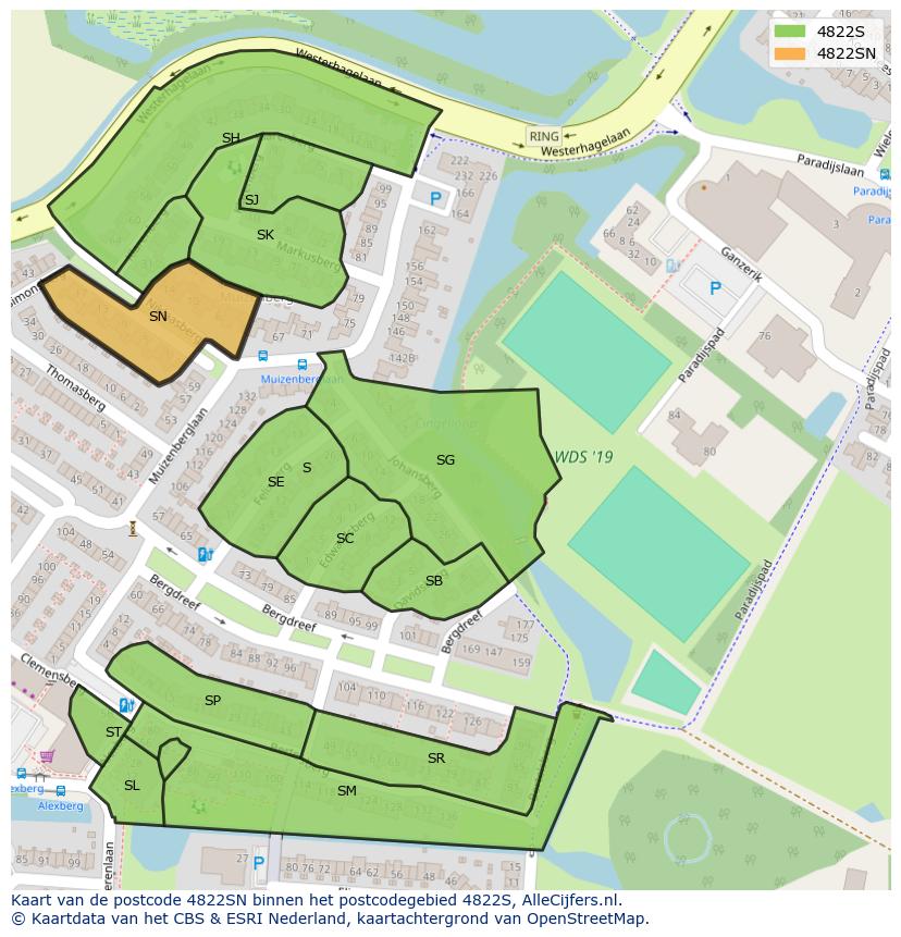 Afbeelding van het postcodegebied 4822 SN op de kaart.
