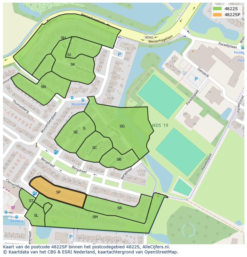 Afbeelding van het postcodegebied 4822 SP op de kaart.