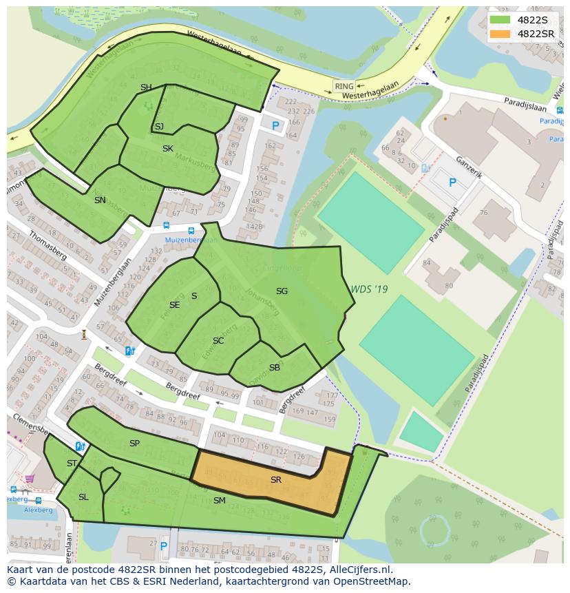 Afbeelding van het postcodegebied 4822 SR op de kaart.