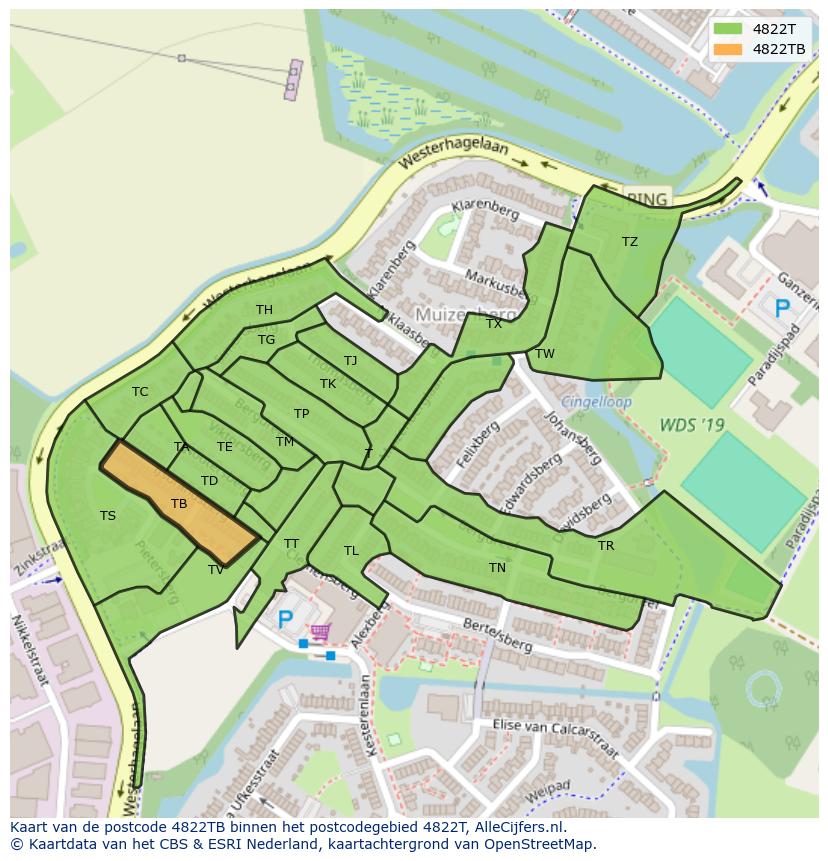 Afbeelding van het postcodegebied 4822 TB op de kaart.