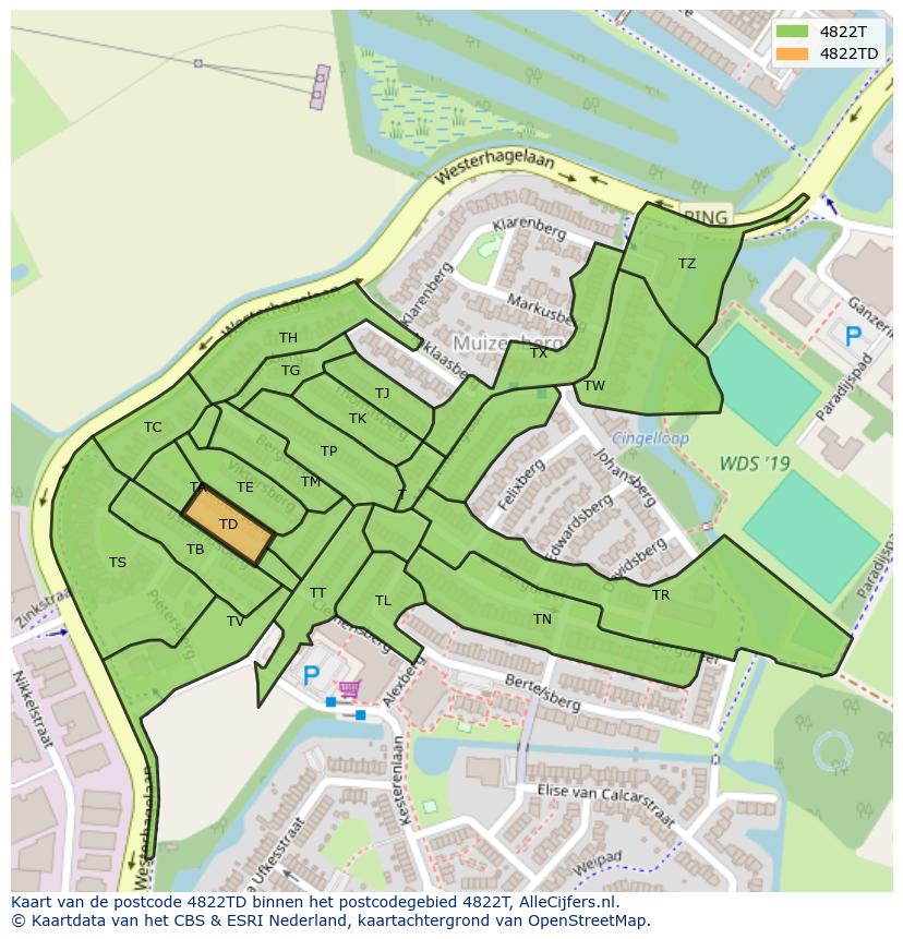 Afbeelding van het postcodegebied 4822 TD op de kaart.