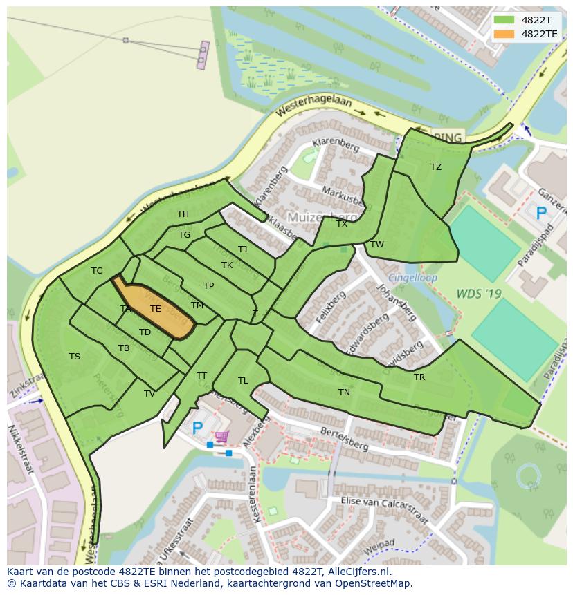 Afbeelding van het postcodegebied 4822 TE op de kaart.