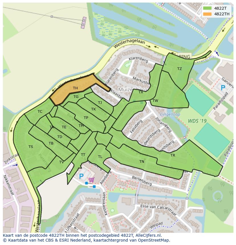 Afbeelding van het postcodegebied 4822 TH op de kaart.