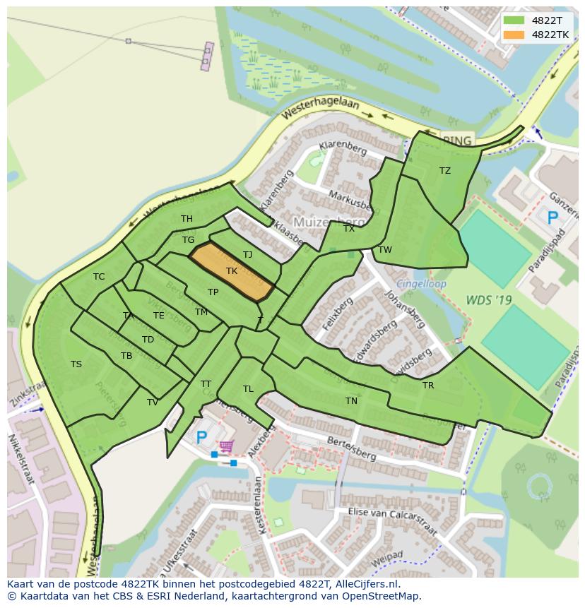 Afbeelding van het postcodegebied 4822 TK op de kaart.