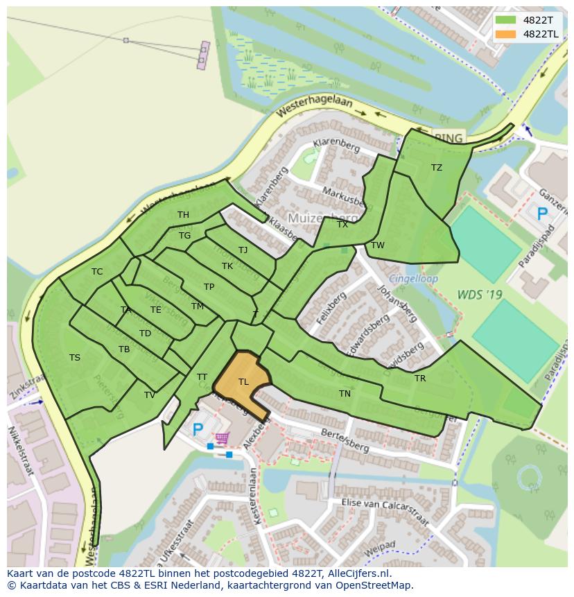 Afbeelding van het postcodegebied 4822 TL op de kaart.