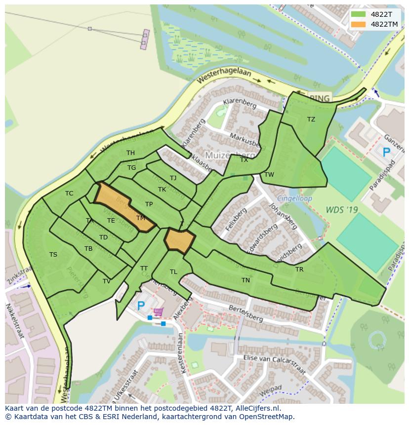 Afbeelding van het postcodegebied 4822 TM op de kaart.