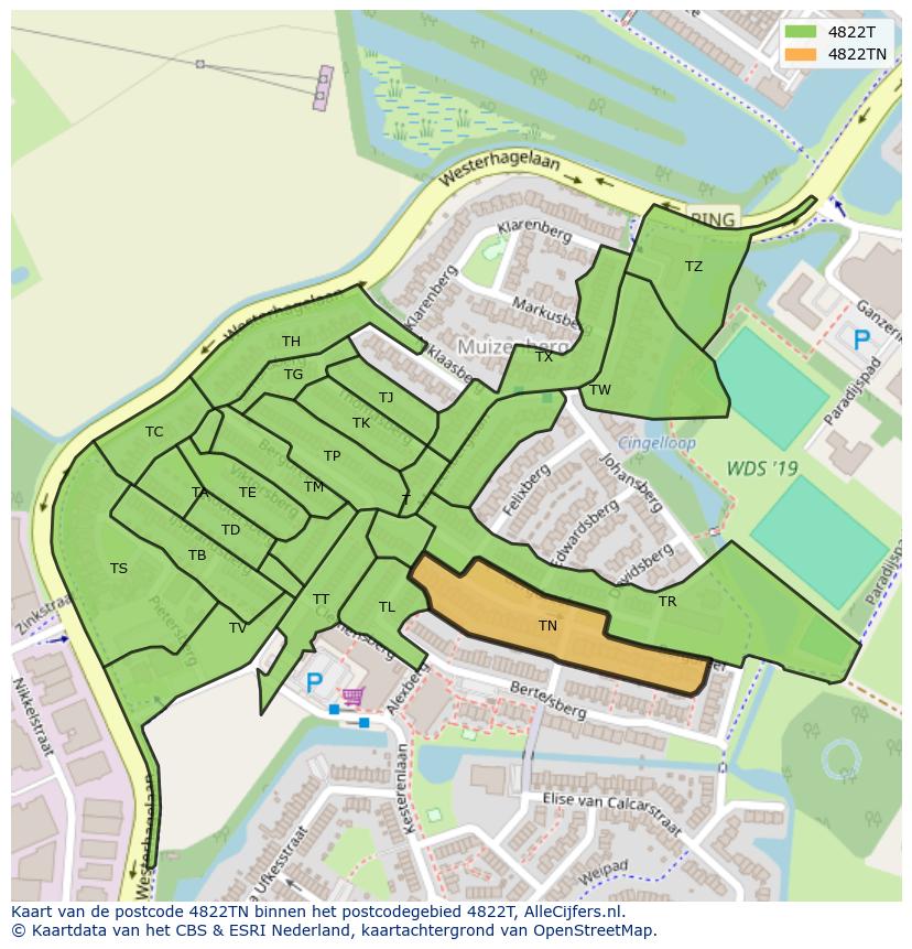 Afbeelding van het postcodegebied 4822 TN op de kaart.