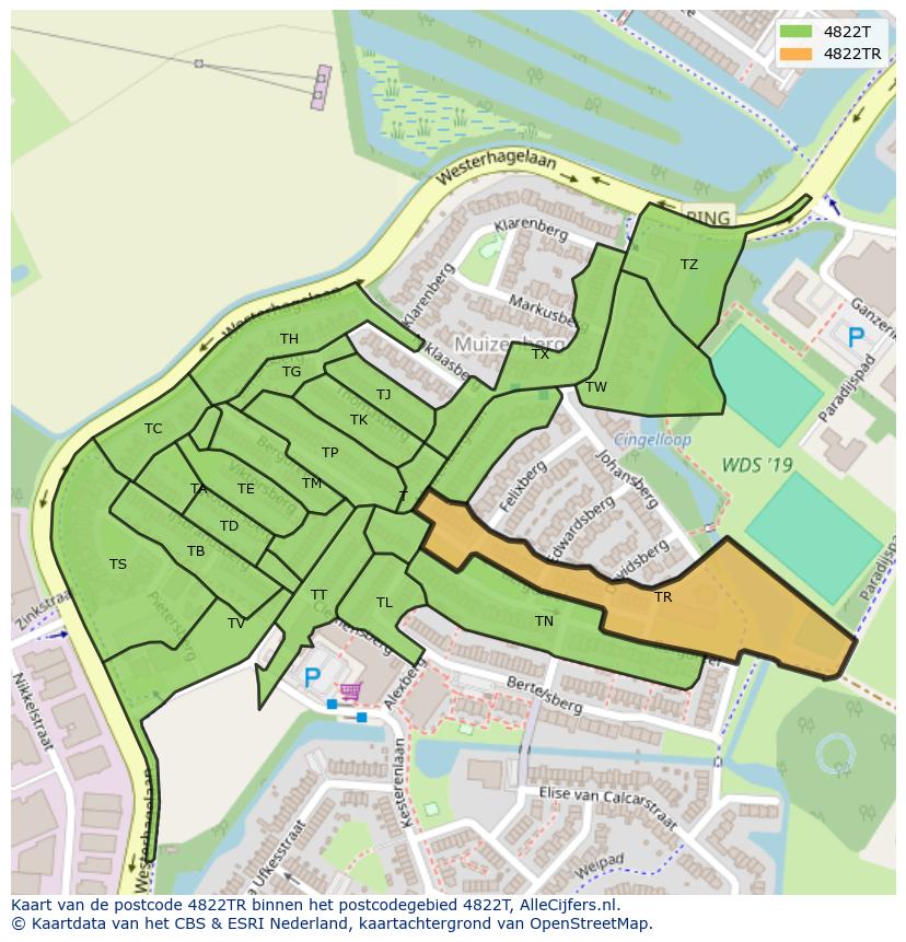 Afbeelding van het postcodegebied 4822 TR op de kaart.