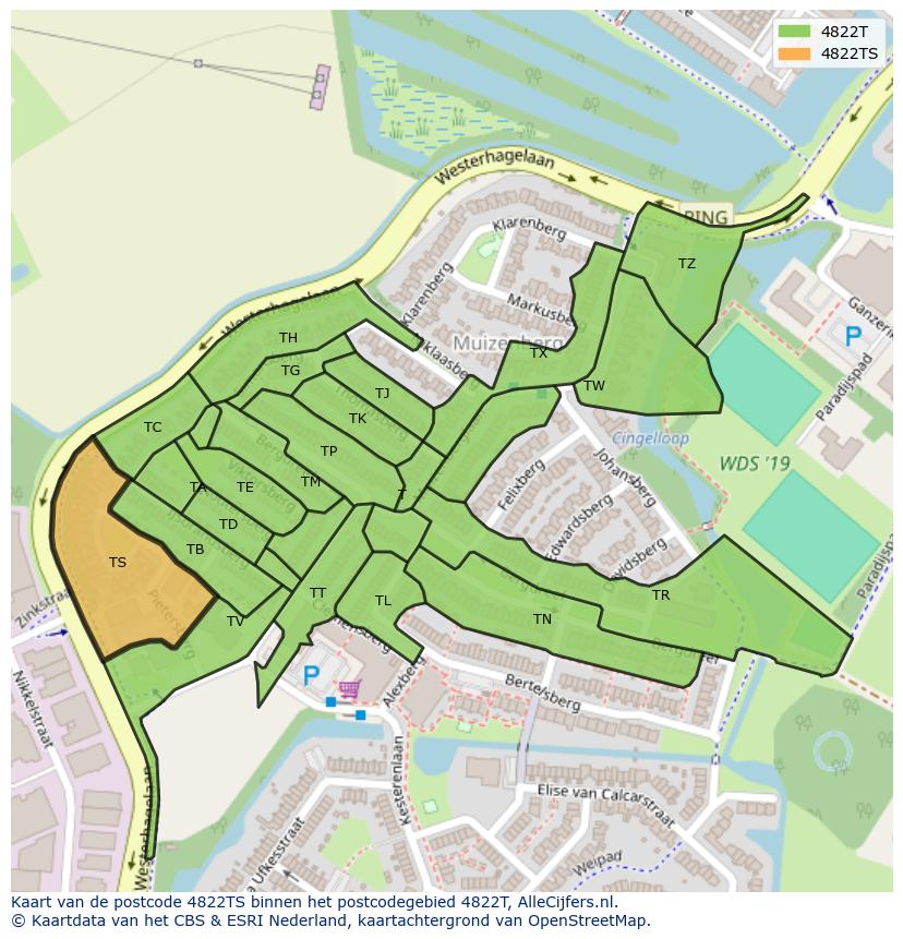 Afbeelding van het postcodegebied 4822 TS op de kaart.
