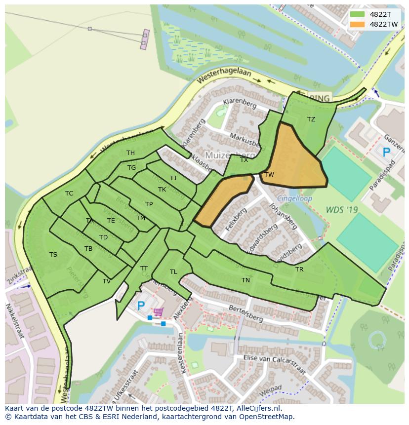 Afbeelding van het postcodegebied 4822 TW op de kaart.