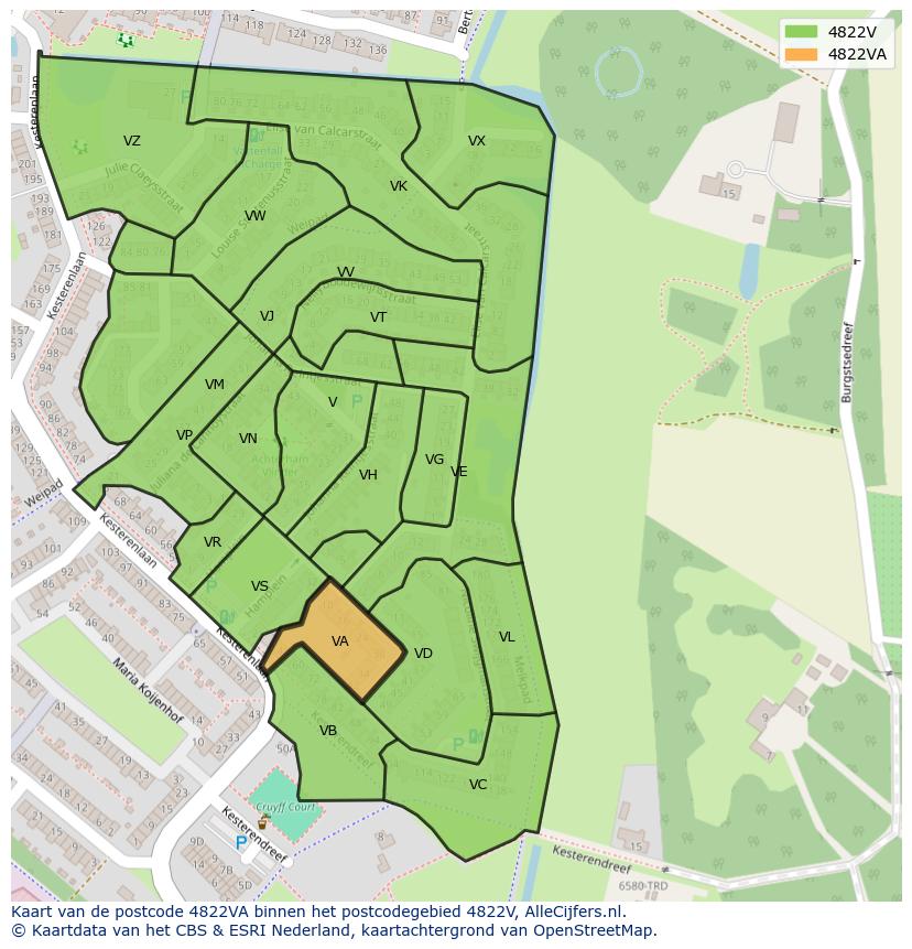 Afbeelding van het postcodegebied 4822 VA op de kaart.