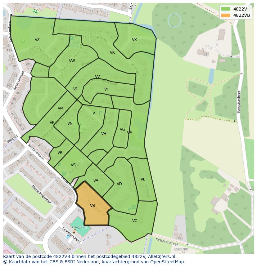 Afbeelding van het postcodegebied 4822 VB op de kaart.