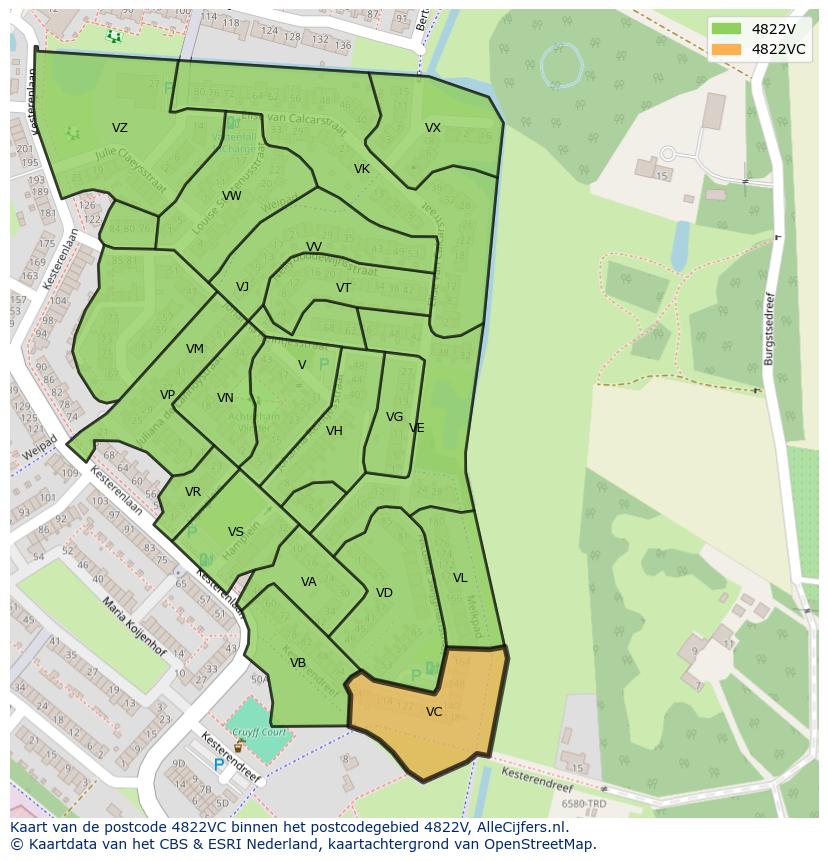 Afbeelding van het postcodegebied 4822 VC op de kaart.