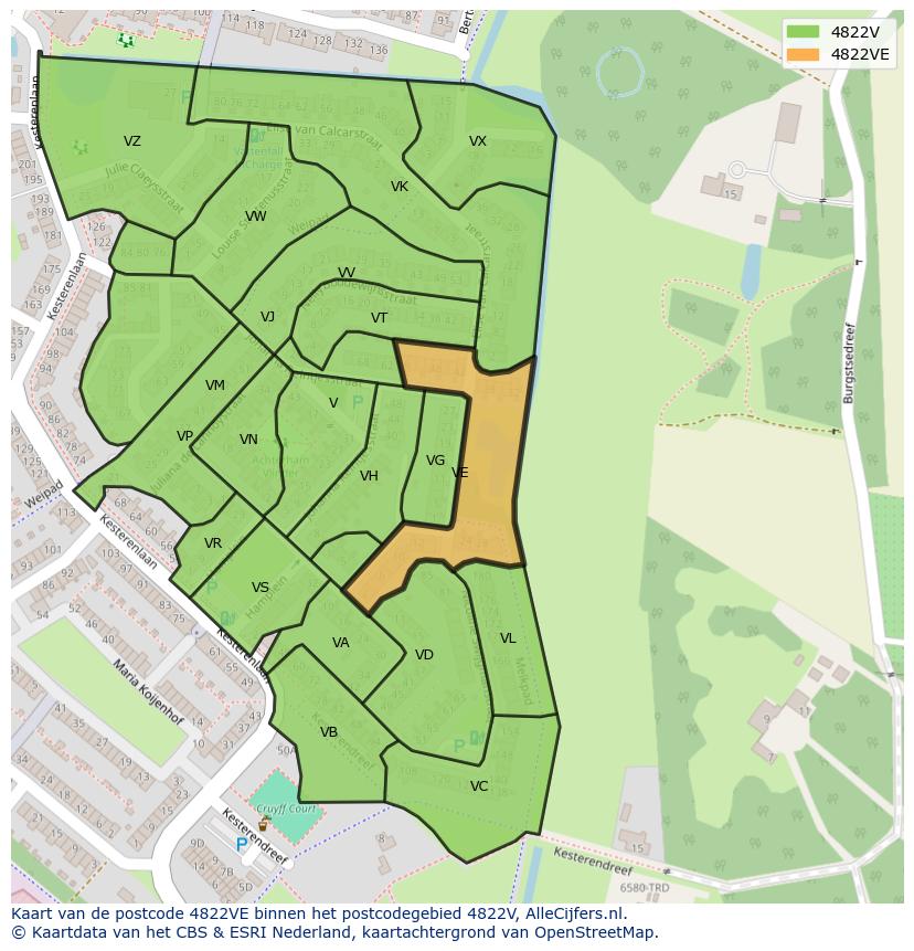 Afbeelding van het postcodegebied 4822 VE op de kaart.