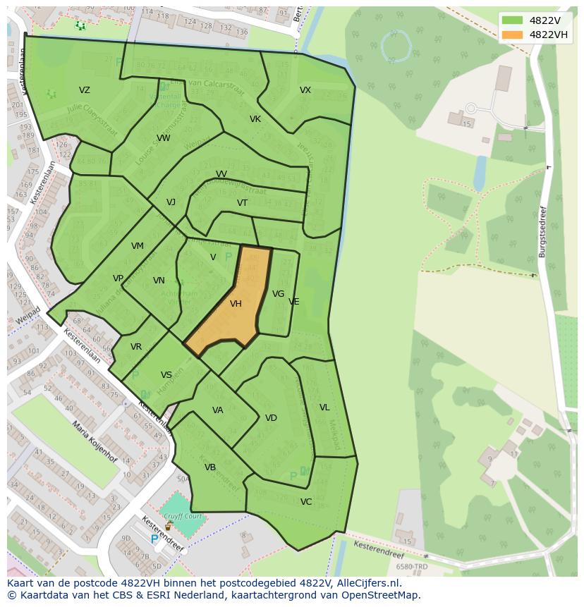 Afbeelding van het postcodegebied 4822 VH op de kaart.