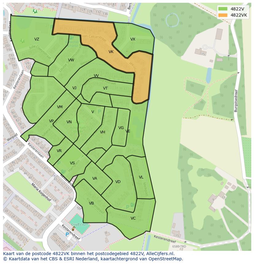 Afbeelding van het postcodegebied 4822 VK op de kaart.