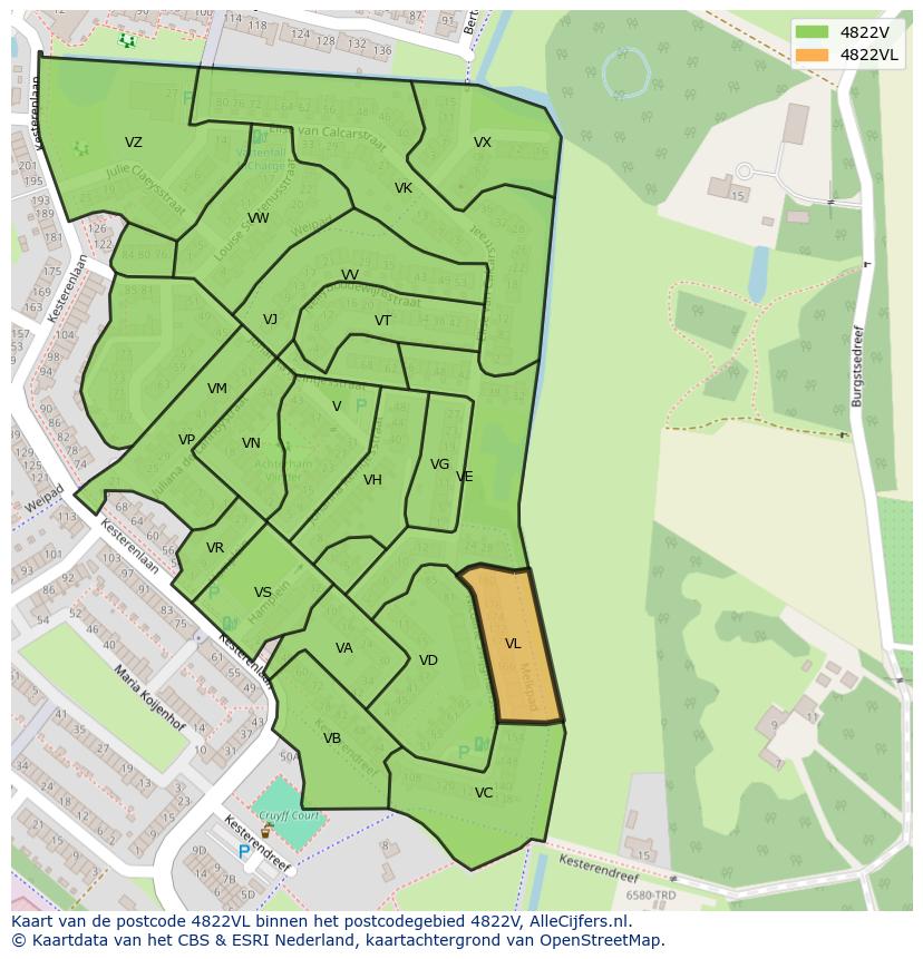 Afbeelding van het postcodegebied 4822 VL op de kaart.