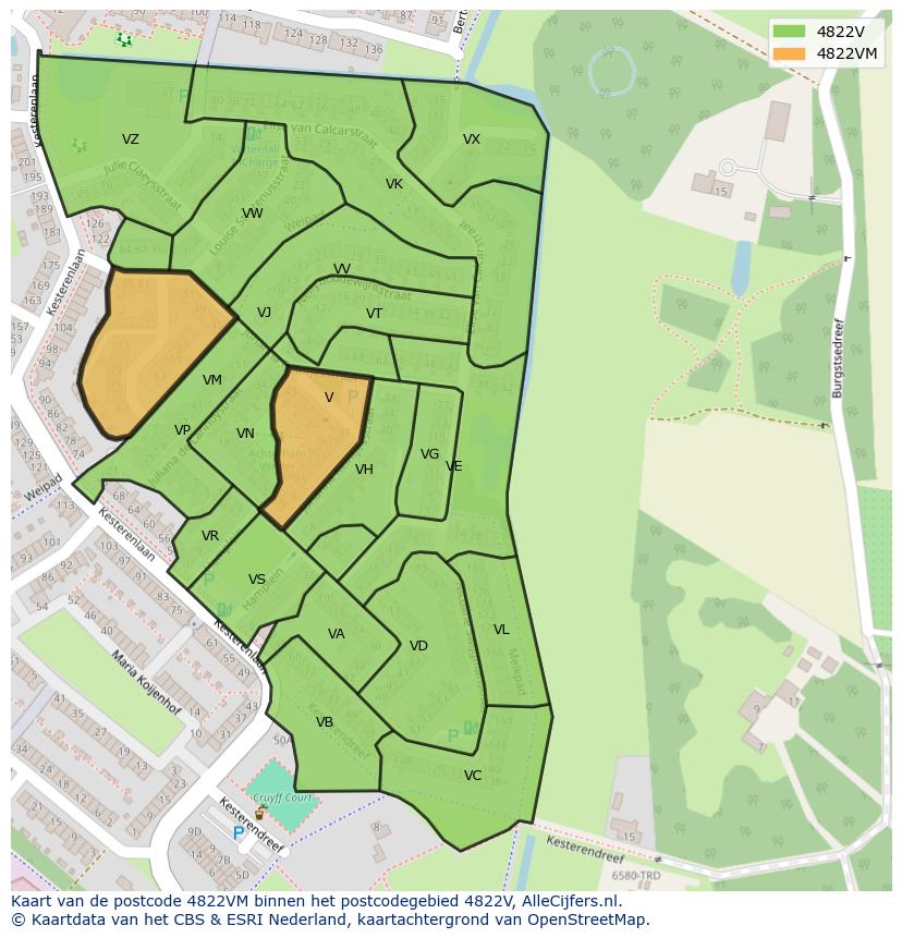 Afbeelding van het postcodegebied 4822 VM op de kaart.