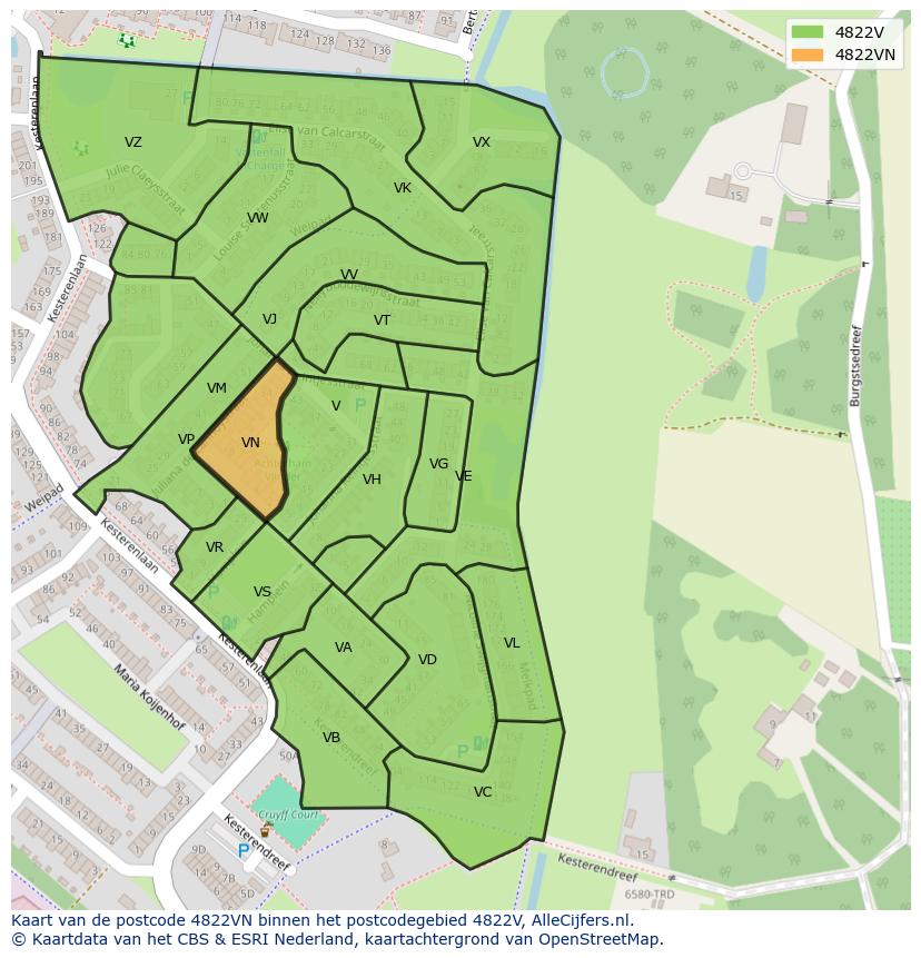 Afbeelding van het postcodegebied 4822 VN op de kaart.