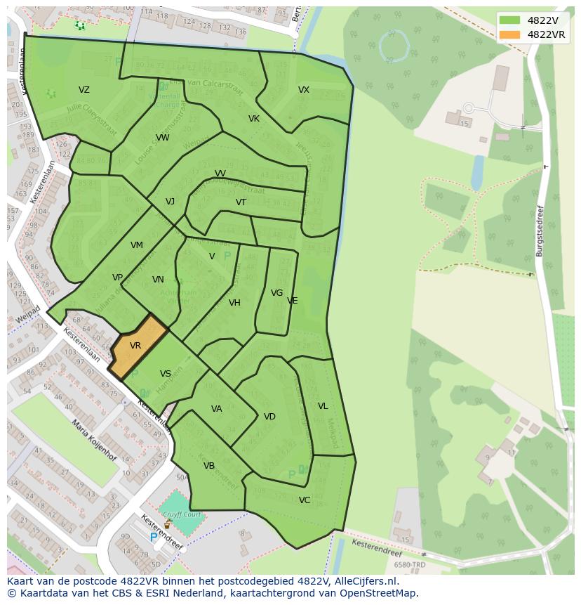 Afbeelding van het postcodegebied 4822 VR op de kaart.