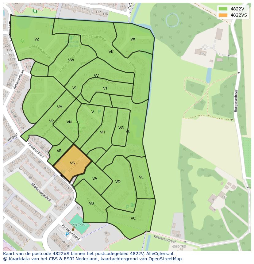 Afbeelding van het postcodegebied 4822 VS op de kaart.