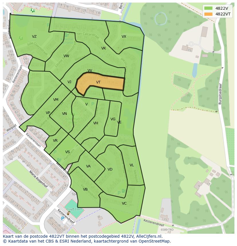 Afbeelding van het postcodegebied 4822 VT op de kaart.