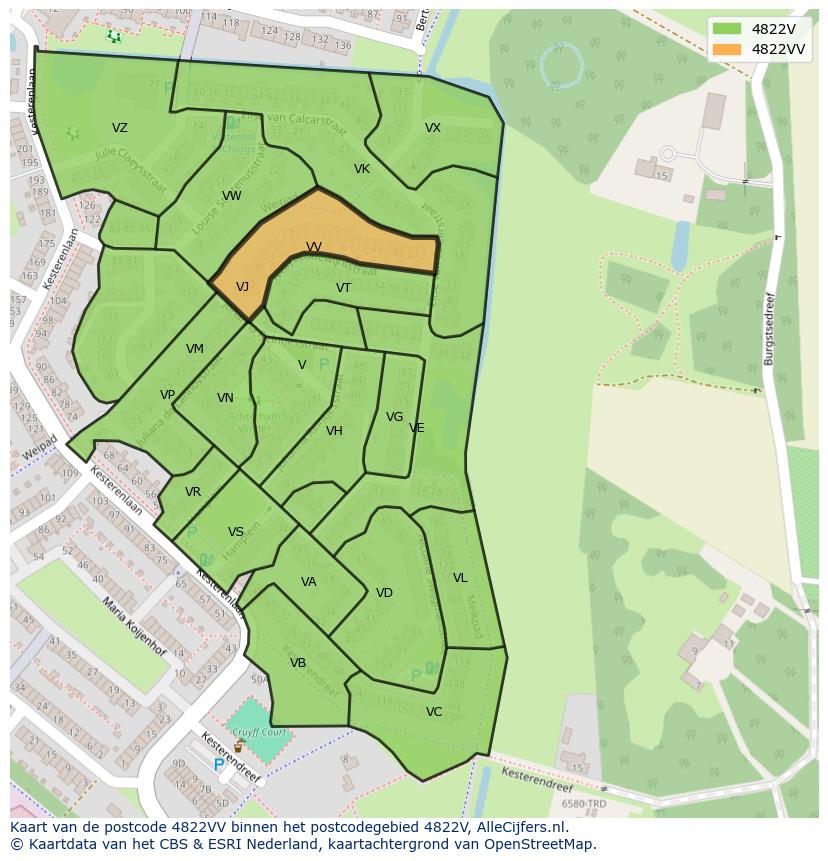 Afbeelding van het postcodegebied 4822 VV op de kaart.