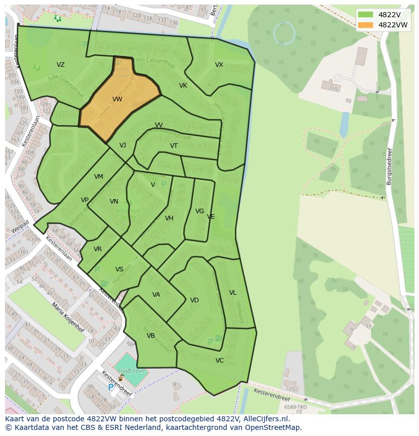 Afbeelding van het postcodegebied 4822 VW op de kaart.