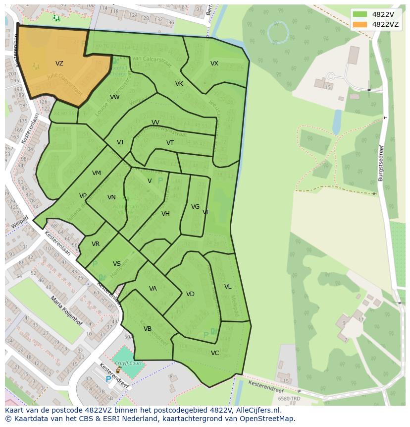 Afbeelding van het postcodegebied 4822 VZ op de kaart.