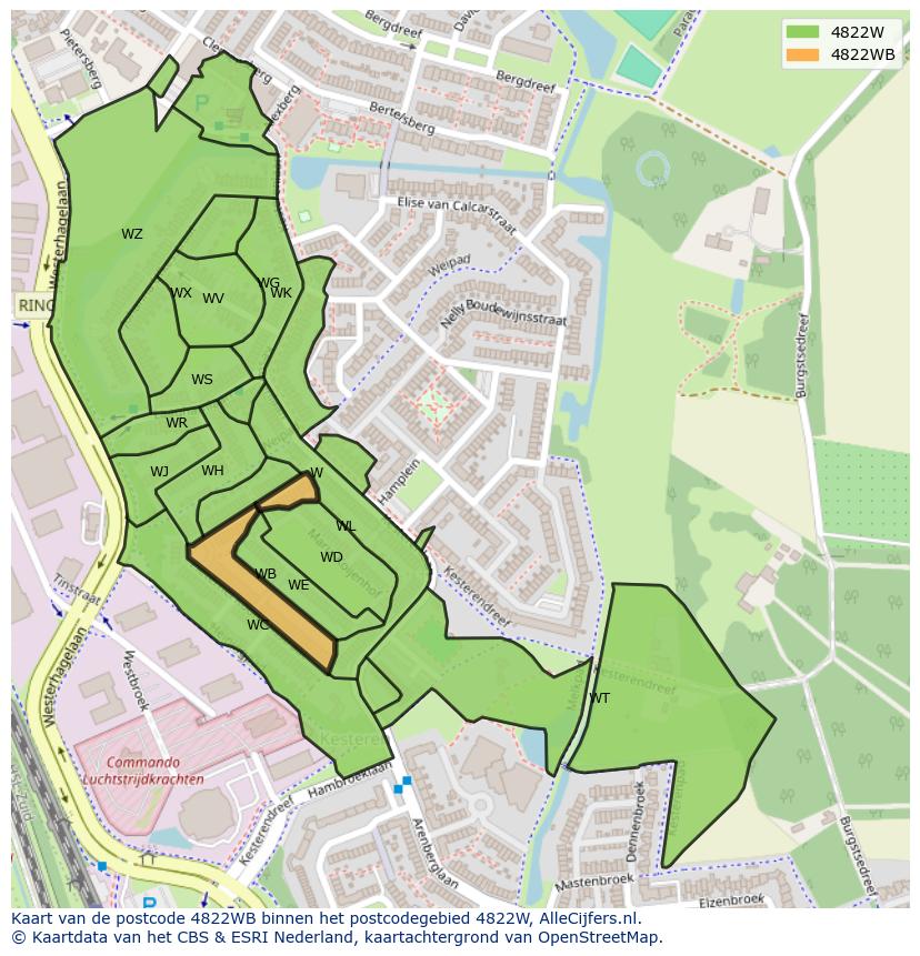 Afbeelding van het postcodegebied 4822 WB op de kaart.