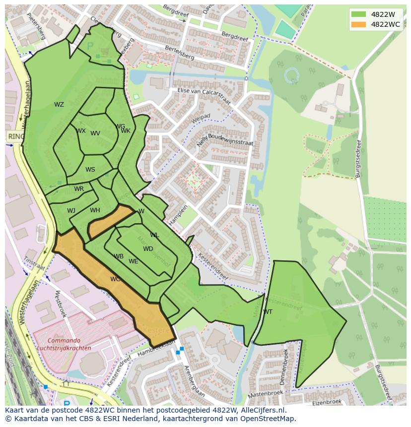 Afbeelding van het postcodegebied 4822 WC op de kaart.