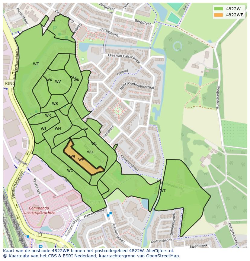 Afbeelding van het postcodegebied 4822 WE op de kaart.