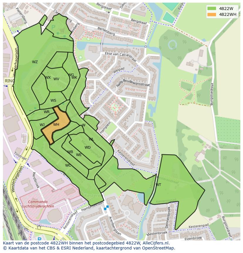 Afbeelding van het postcodegebied 4822 WH op de kaart.