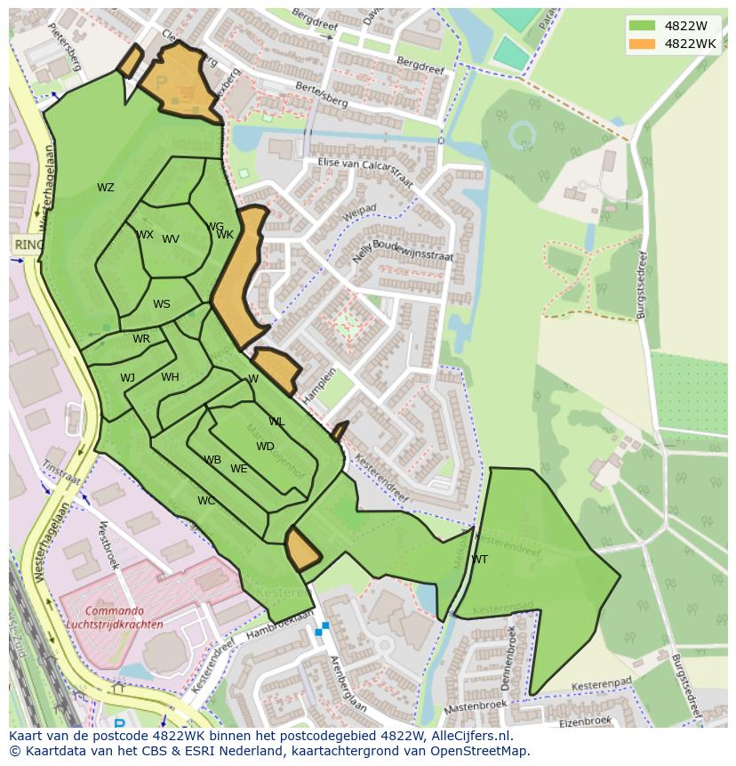 Afbeelding van het postcodegebied 4822 WK op de kaart.
