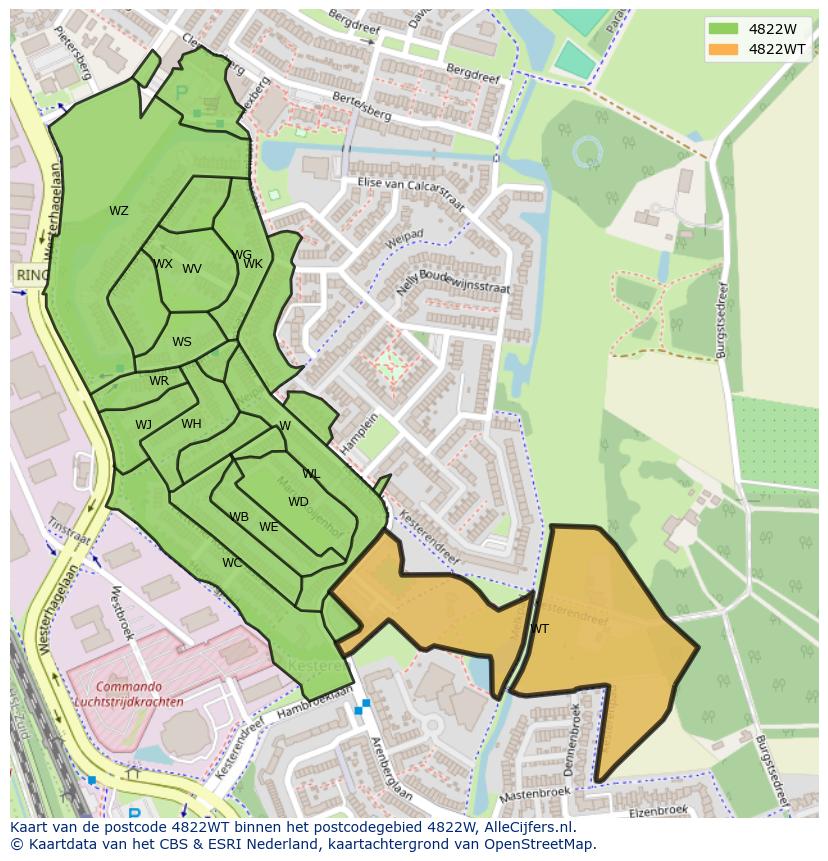 Afbeelding van het postcodegebied 4822 WT op de kaart.