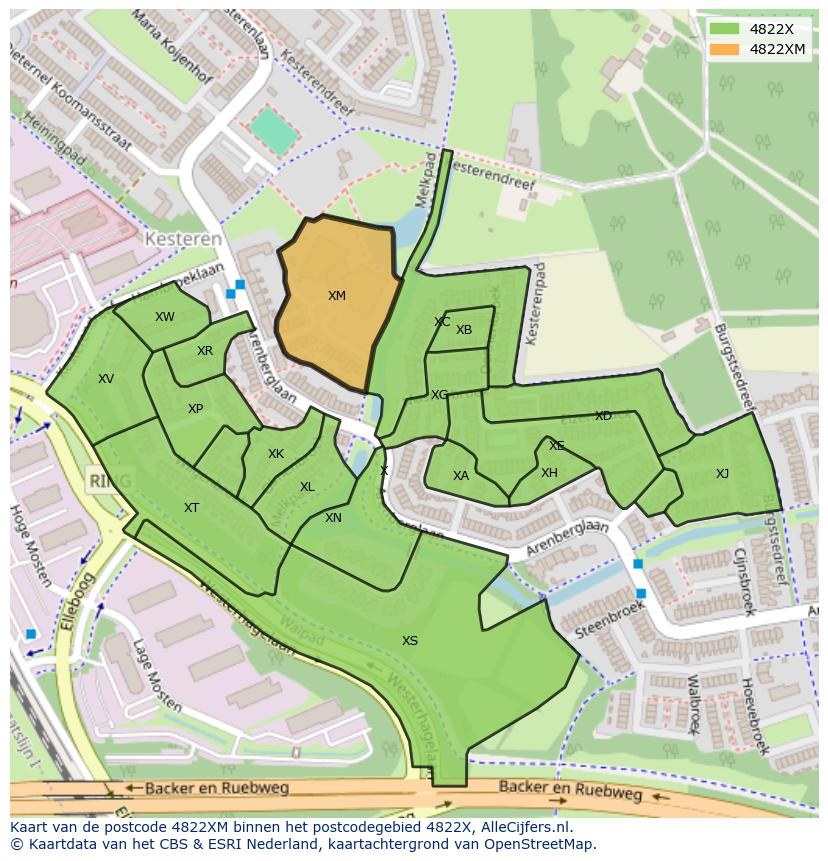 Afbeelding van het postcodegebied 4822 XM op de kaart.