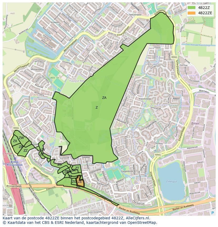 Afbeelding van het postcodegebied 4822 ZE op de kaart.