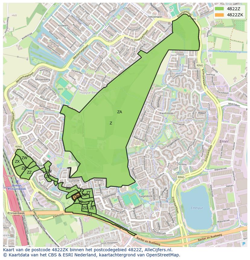 Afbeelding van het postcodegebied 4822 ZK op de kaart.