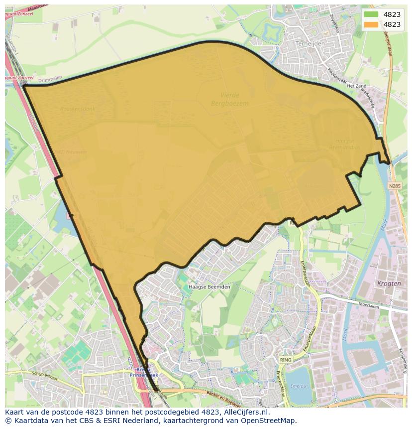 Afbeelding van het postcodegebied 4823 op de kaart.
