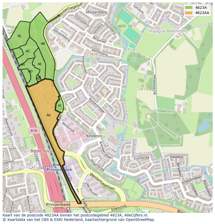 Afbeelding van het postcodegebied 4823 AA op de kaart.